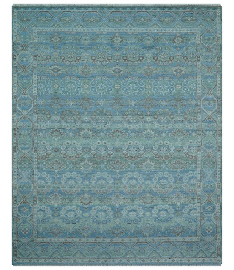 Custom Made Turkish Design Blue And Gray Hand Knotted Afghan Wool Area Rug