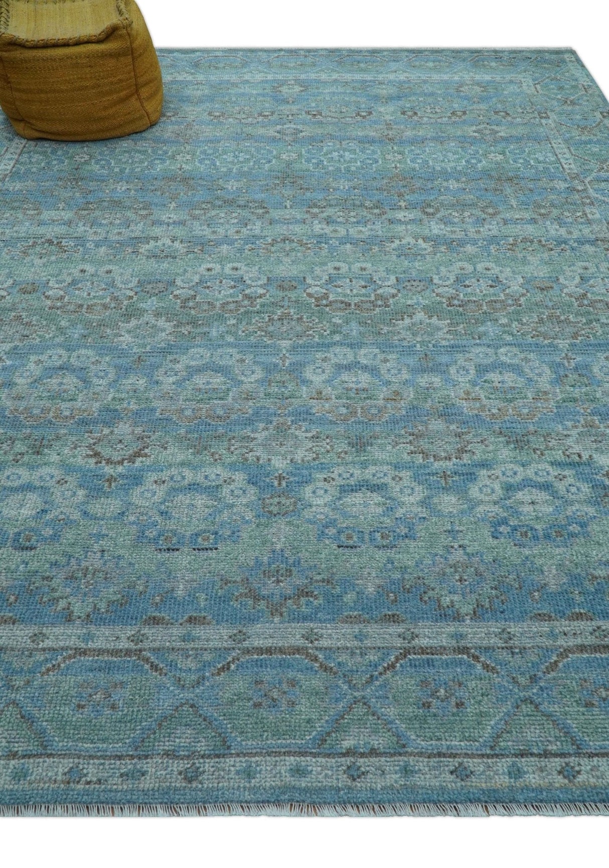 Custom Made Turkish Design Blue And Gray Hand Knotted Afghan Wool Area Rug