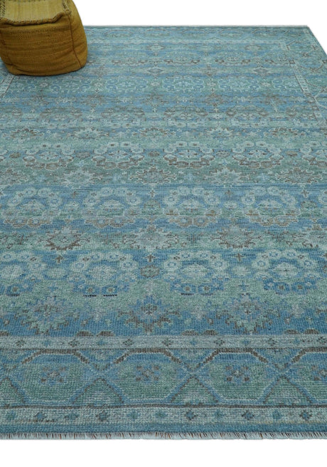 Custom Made Turkish Design Blue And Gray Hand Knotted Afghan Wool Area Rug