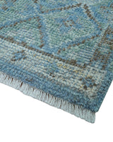 Custom Made Turkish Design Blue And Gray Hand Knotted Afghan Wool Area Rug