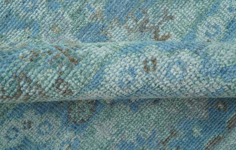 Custom Made Turkish Design Blue And Gray Hand Knotted Afghan Wool Area Rug