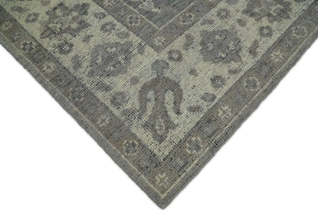 Custom Made Vintage Distressed Hand Knotted Serapi Gray and Beige Wool Area Rug
