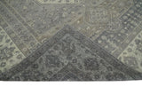 Custom Made Vintage Distressed Hand Knotted Serapi Gray and Beige Wool Area Rug