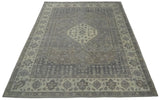 Custom Made Vintage Distressed Hand Knotted Serapi Gray and Beige Wool Area Rug