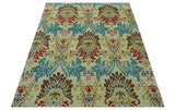 Custom Made Vintage Floral Ikat Design Beige And Blue Hand Knotted Wool Rug