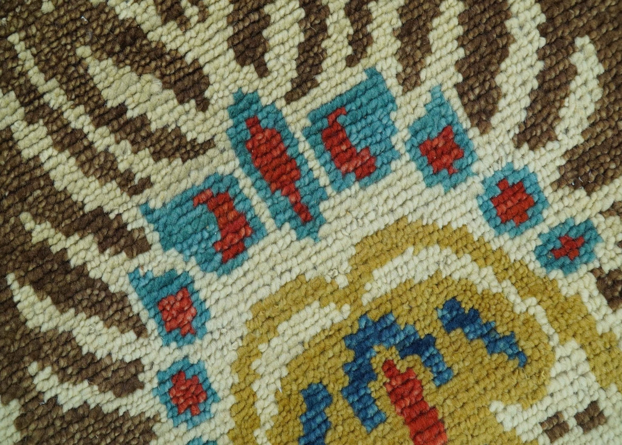 Custom Made Vintage Floral Ikat Design Beige And Blue Hand Knotted Wool Rug