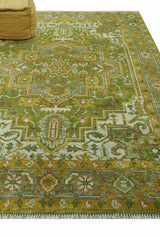 Custom Made Vintage Style Green, Silver and Gold Hand Knotted Traditional Heriz wool area rug