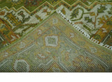 Custom Made Vintage Style Green, Silver and Gold Hand Knotted Traditional Heriz wool area rug