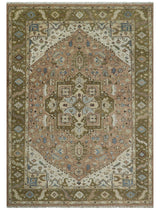 Custom Made Vintage Style Olive, Rust and Ivory Hand Knotted Traditional Wool Area Rug-Parc Decor