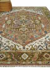 Custom Made Vintage Style Olive, Rust and Ivory Hand Knotted Traditional Wool Area Rug-Parc Decor