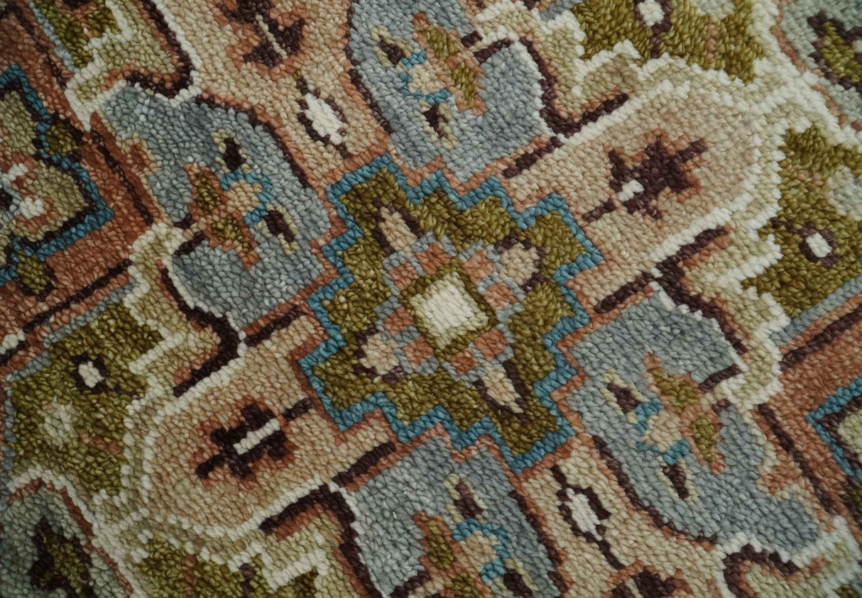 Custom Made Vintage Style Olive, Rust and Ivory Hand Knotted Traditional Wool Area Rug-Parc Decor