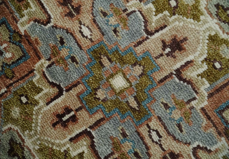 Custom Made Vintage Style Olive, Rust and Ivory Hand knotted Traditional wool Area Rug