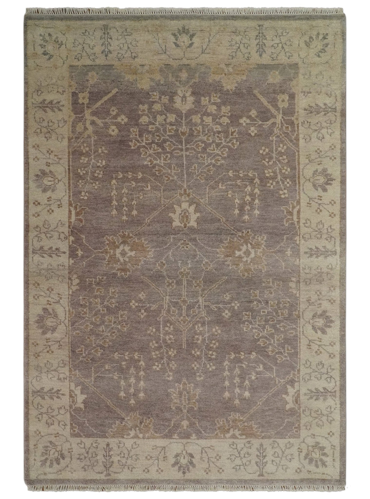 Custom Made Vintage Style Tree of life Brown And Beige Hand Knotted Wool Rug