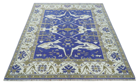 Custom Made Violet, Ivory and Olive Traditional Hand knotted Oriental Oushak wool Area Rug