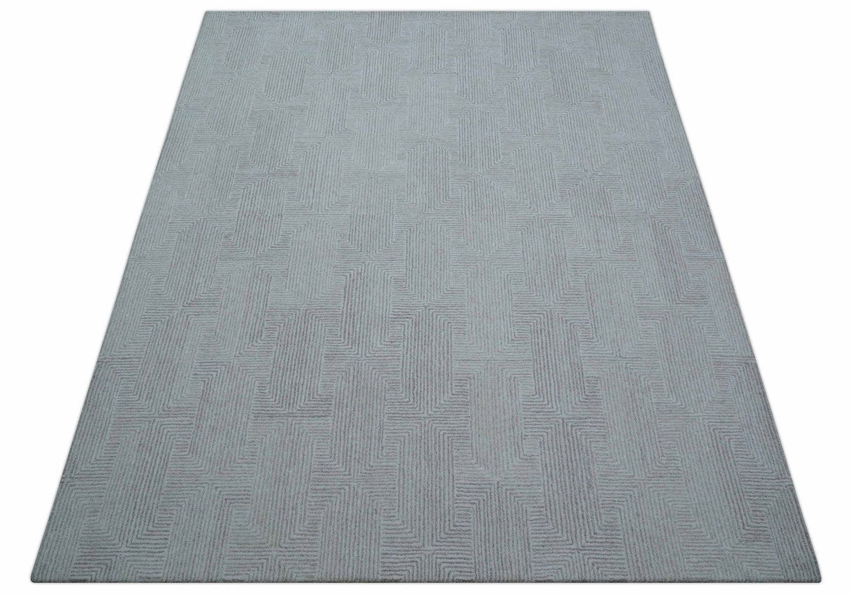 Custom Made White Beige Modern Style Hand Tufted Wool Area Rug