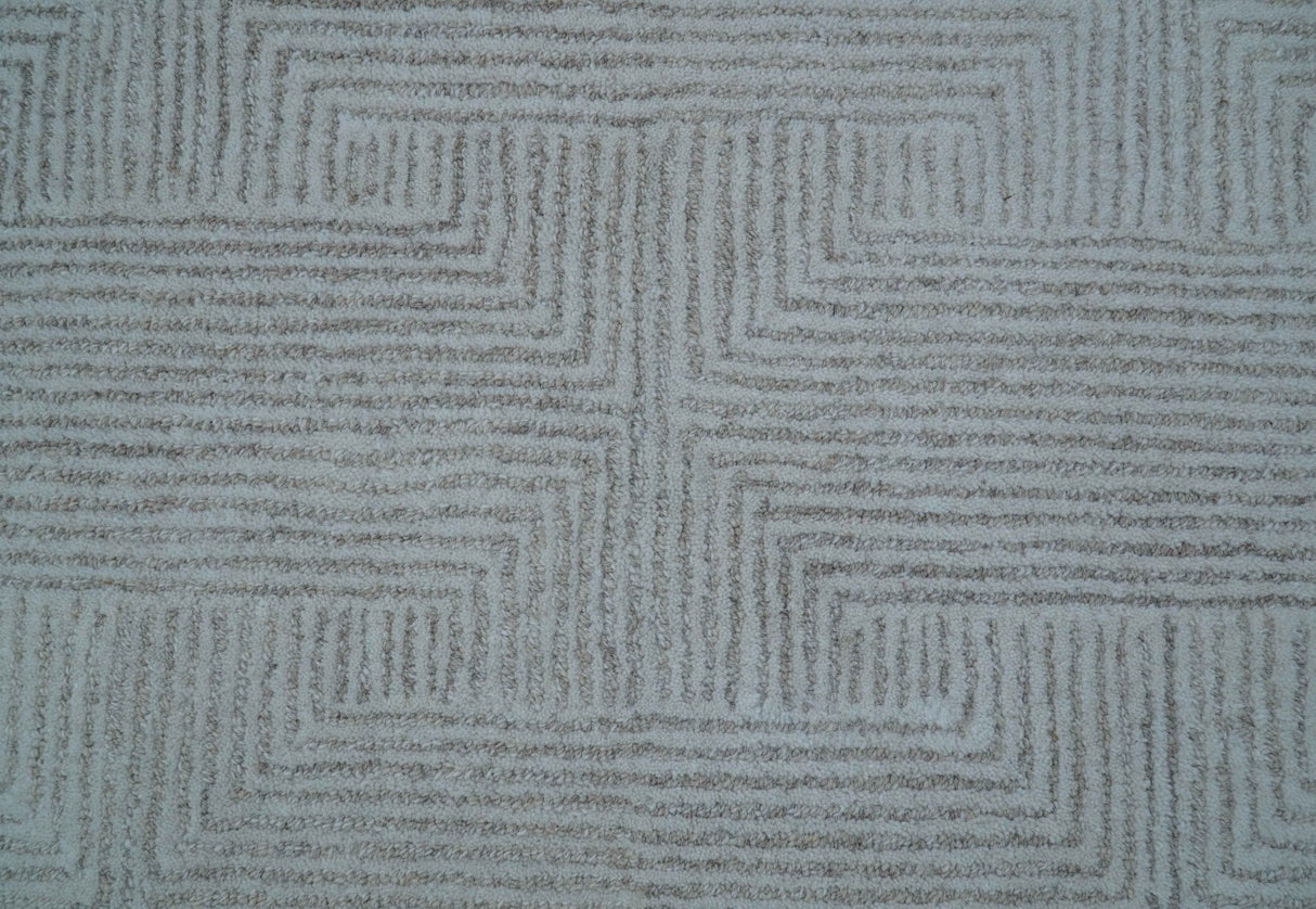 Custom Made White Beige Modern Style Hand Tufted Wool Area Rug