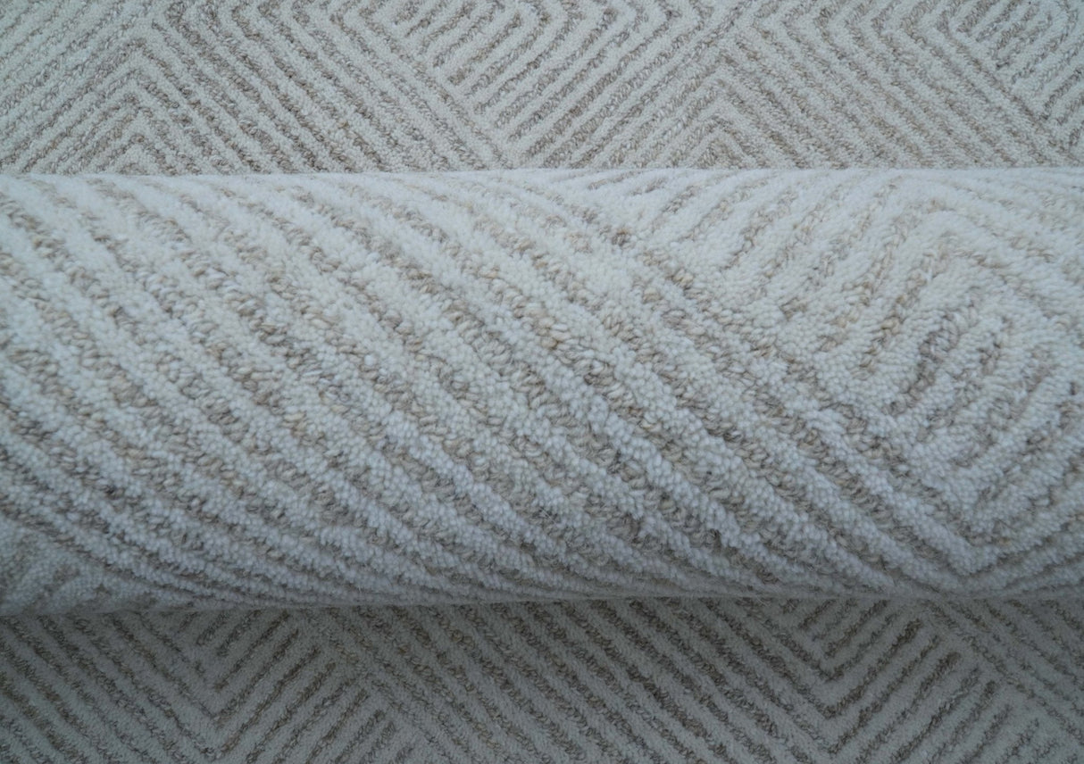 Custom Made White Beige Modern Style Hand Tufted Wool Area Rug