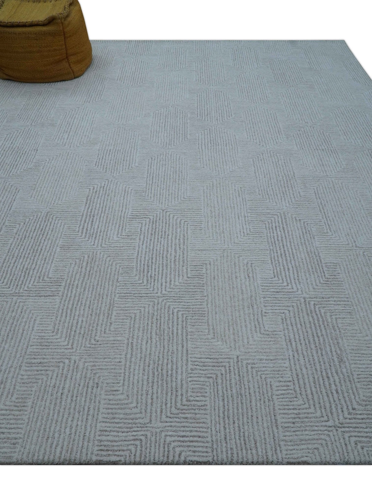 Custom Made White Beige Modern Style Hand Tufted Wool Area Rug