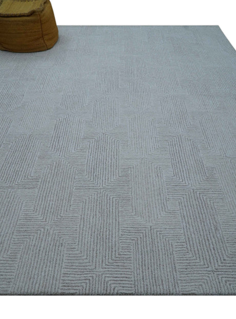 Custom Made White Beige Modern Style Hand Tufted Wool Area Rug
