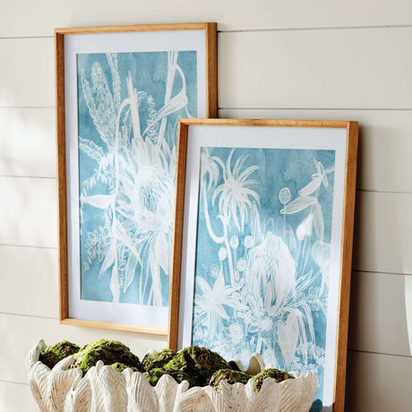 Cyanotype-Inspired Protea Wall Art with Wood Frames (Set of 4)-Art-Parc Decor
