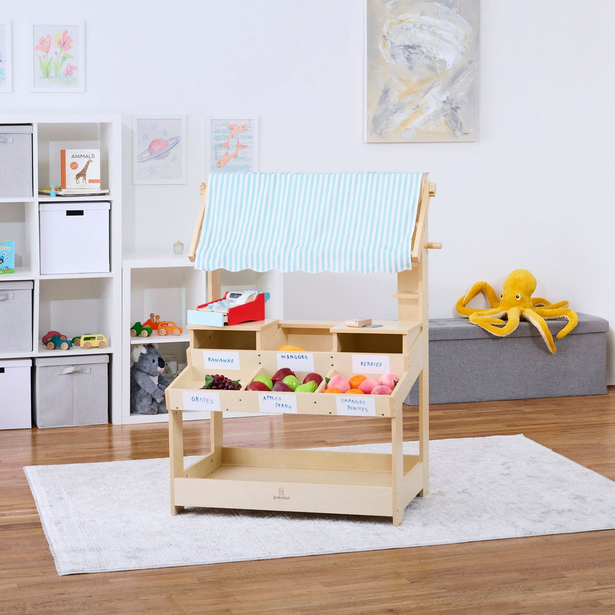 Cypress Wooden Market Stand – Pretend Play Shop for Kids with Storage-Indoor-Parc Decor