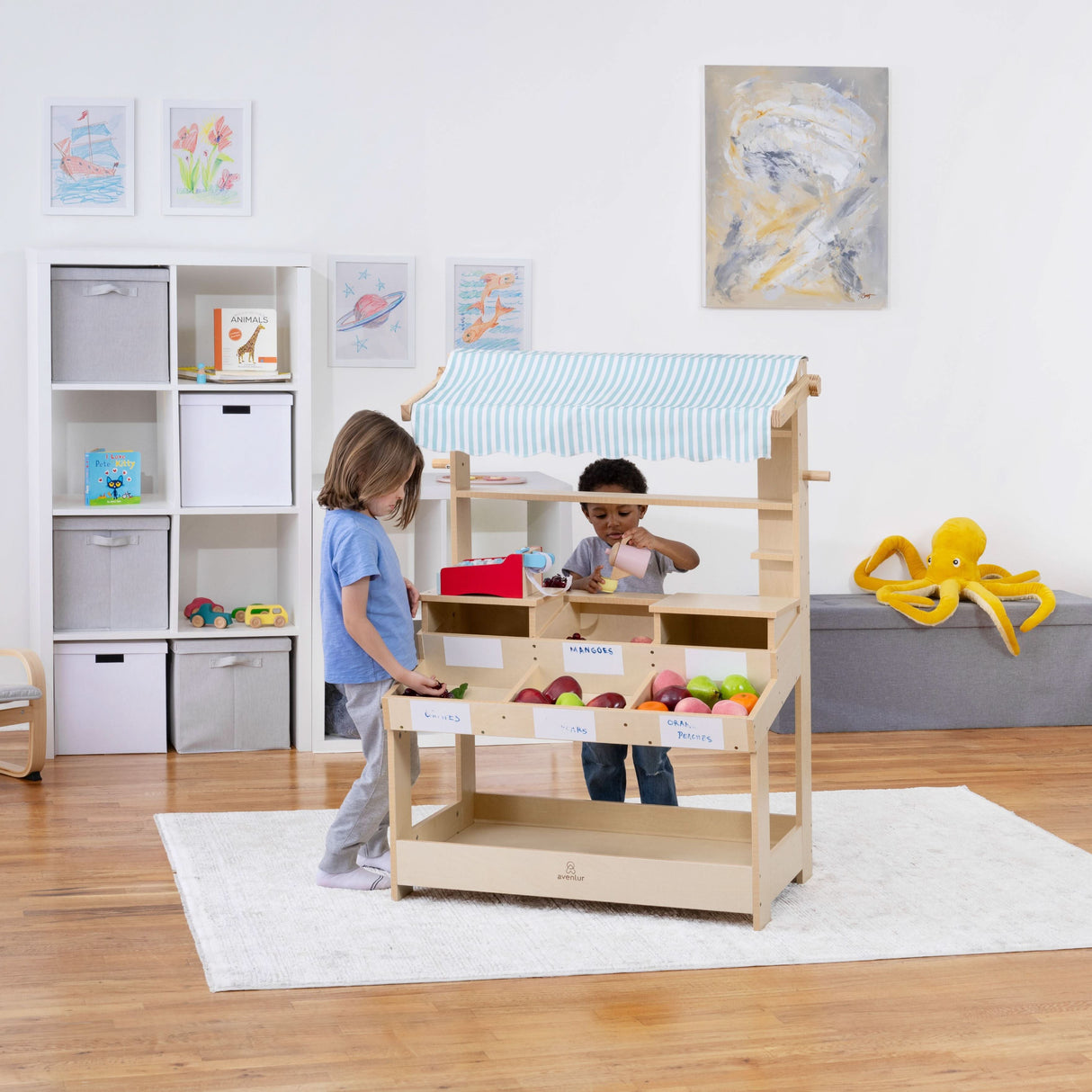 Cypress Wooden Market Stand – Pretend Play Shop for Kids with Storage-Indoor-Parc Decor