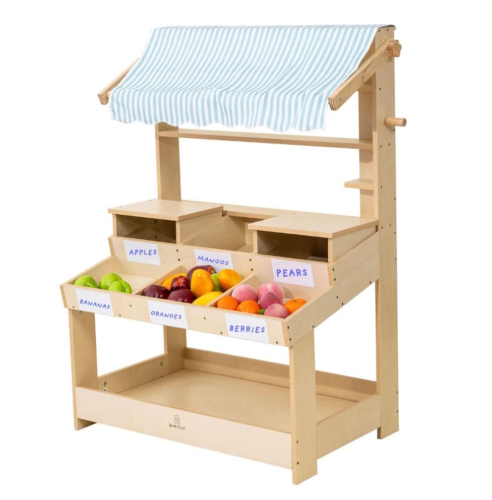 Cypress Wooden Market Stand – Pretend Play Shop for Kids with Storage-Indoor-Parc Decor