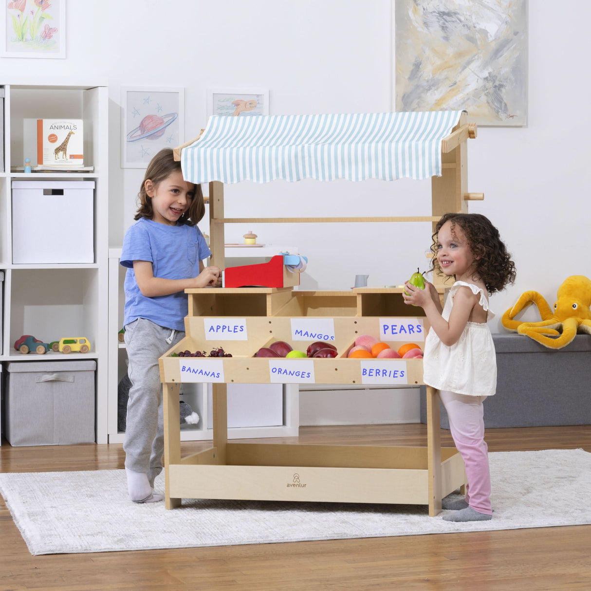 Cypress Wooden Market Stand – Pretend Play Shop for Kids with Storage-Indoor-Parc Decor