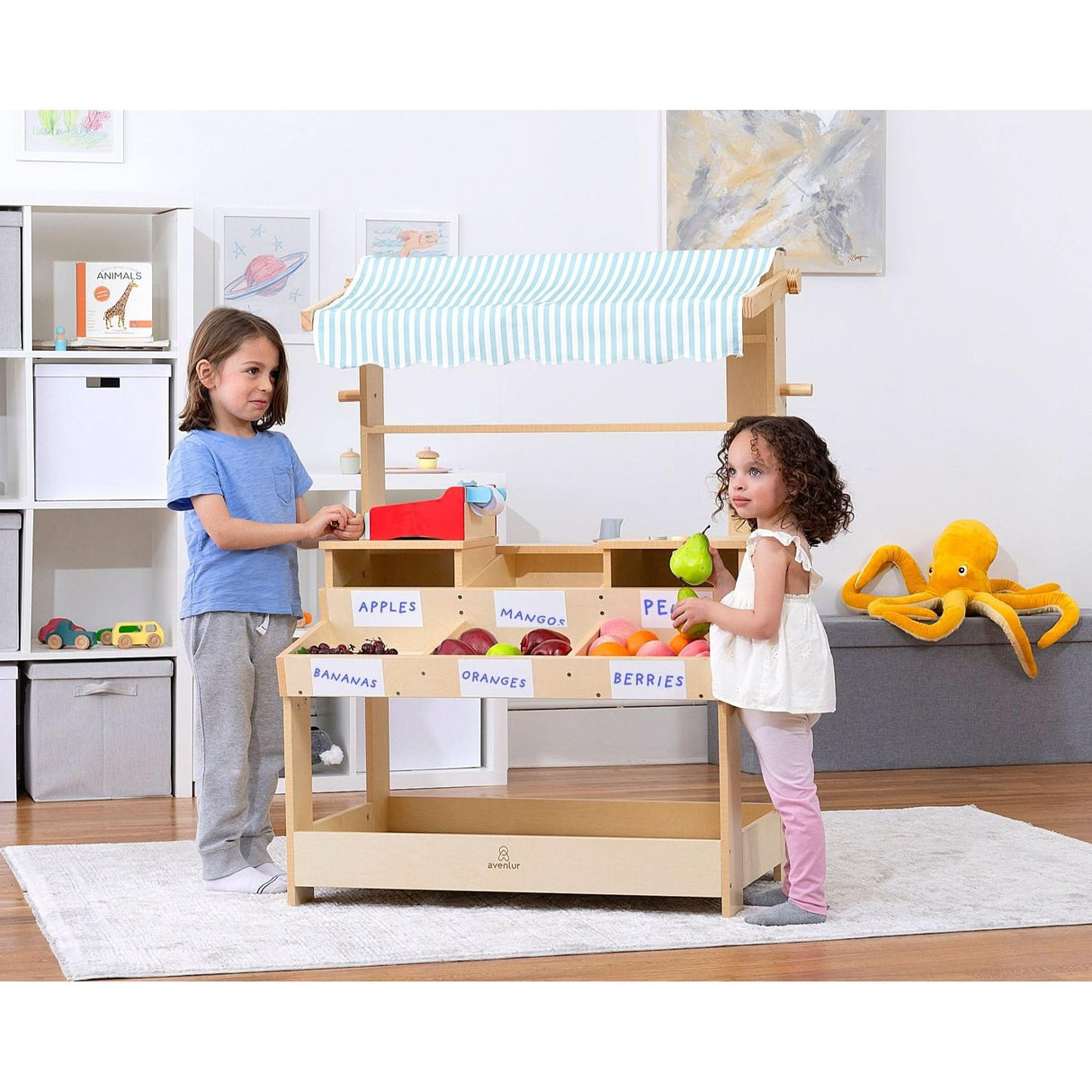 Cypress Wooden Market Stand – Pretend Play Shop for Kids with Storage-Indoor-Parc Decor
