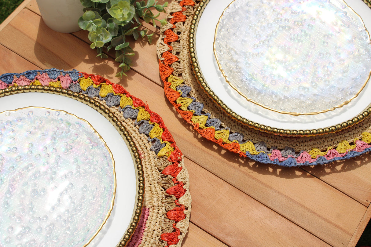 Daisy Raffia Placemat, Colorful Woven tabletop-Placemats-Parc Decor