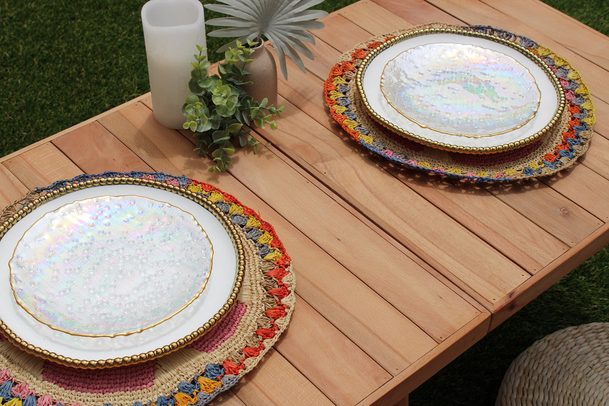 Daisy Raffia Placemat, Colorful Woven tabletop-Placemats-Parc Decor