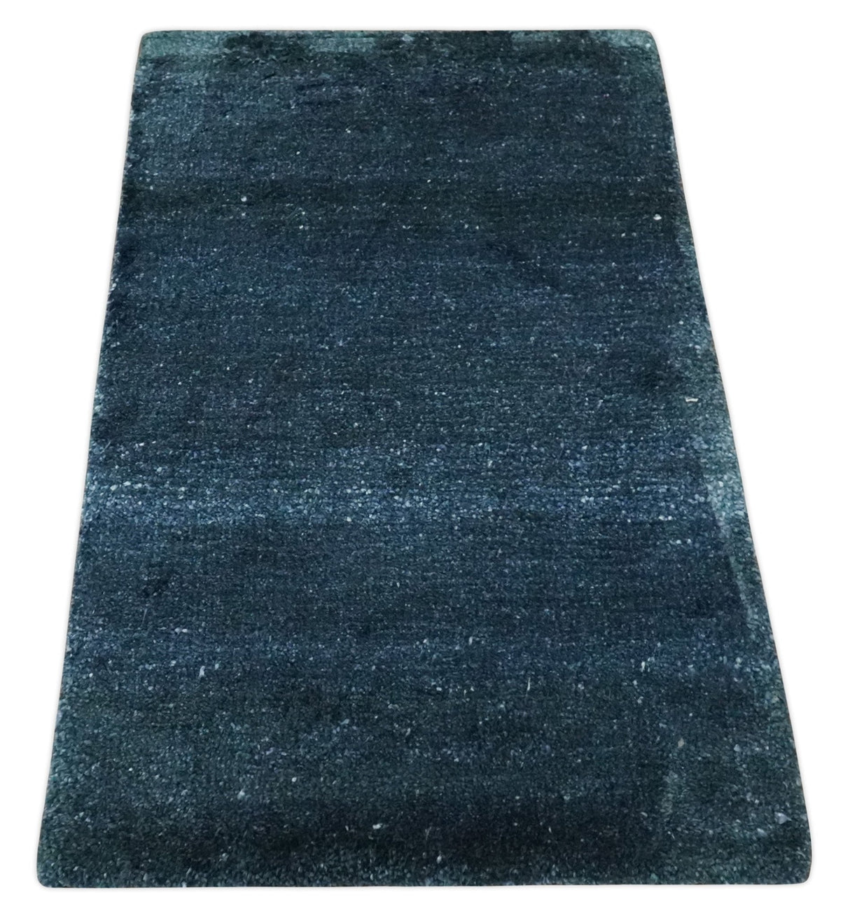 Dark Blue 2x3 Hand Knotted Solid Blue Rug made with Art Silk | N6623-Area Rug-Parc Decor