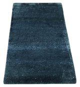 Dark Blue 2x3 Hand Knotted Solid Blue Rug made with Art Silk | N6623-Area Rug-Parc Decor