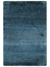 Dark Blue 2x3 Hand Knotted Solid Blue Rug made with Art Silk | N6623-Area Rug-Parc Decor
