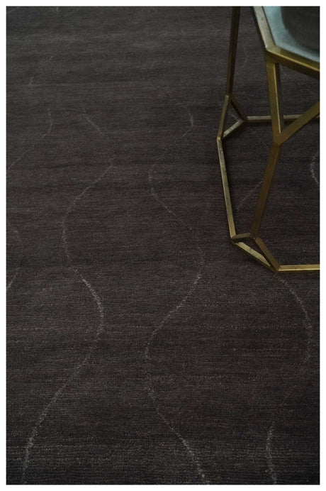 Dark Brown and Ivory Modern Stripes Pattern Hand knotted 5x7 wool and Art Silk Area Rug-Area Rug-Parc Decor