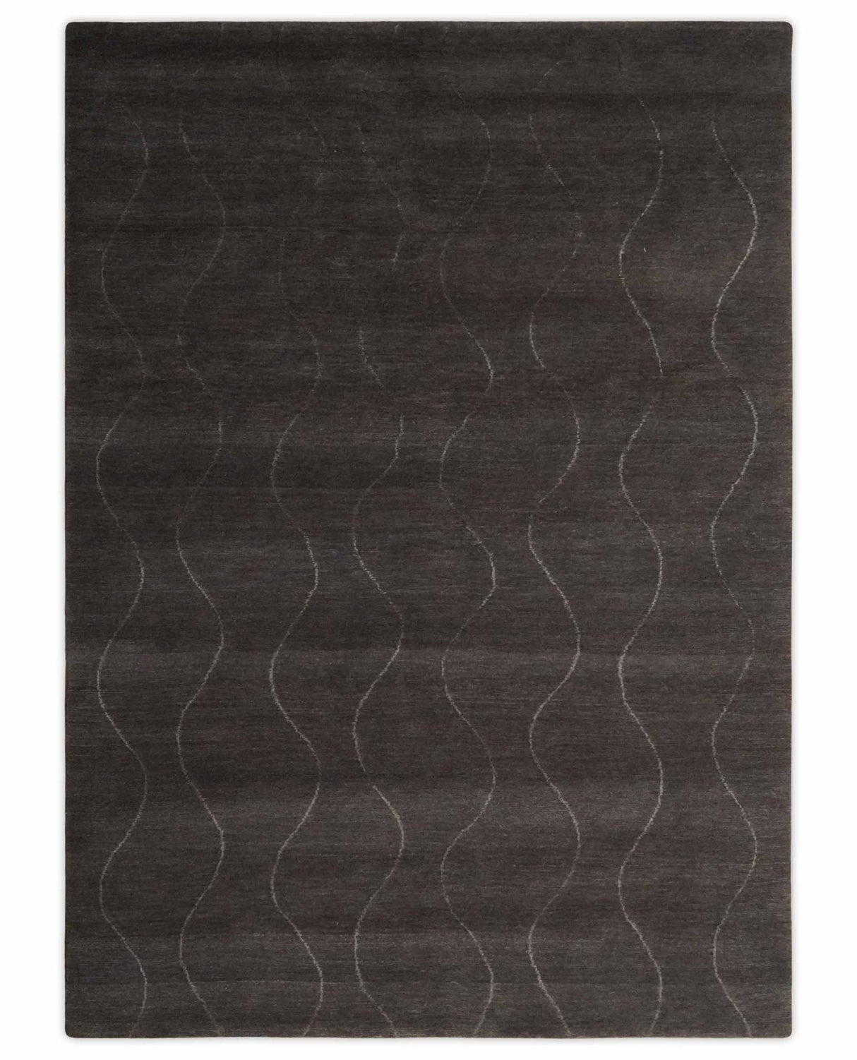 Dark Brown and Ivory Modern Stripes Pattern Hand knotted 5x7 wool and Art Silk Area Rug-Area Rug-Parc Decor