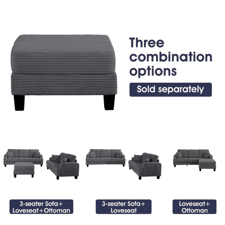Dark Gray 3 Piece Set Comfy Sofa Couch 3-Seater & Loveseat Sofa with Storage Ottoman for Living Room with USB, Side Pockets, Pillows included