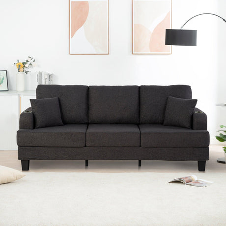 Dark Gray 3-Piece Sofa Set with Storage Ottoman & USB Charging