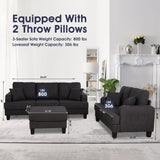 Dark Gray 3-Piece Sofa Set with Storage Ottoman & USB Charging