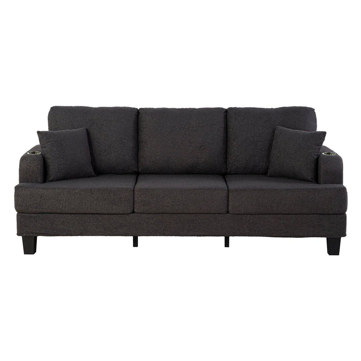 Dark Gray 3-Piece Sofa Set with Storage Ottoman & USB Charging