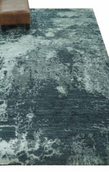 Dark Teal, Gray and Silver Modern Abstract Hand Knotted 5x8 wool Area Rug