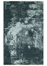 Dark Teal, Gray and Silver Modern Abstract Hand Knotted 5x8 wool Area Rug