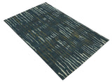 Dark Teal, Olive and Silver Modern Stripes Design Hand loom 5x8 wool and Art Silk Area rug-Area Rug-Parc Decor