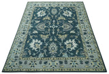 Dark Teal, Silver, Blue and Ivory Hand Knotted Traditional Oushak Multi Size Area Rug