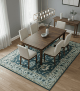 Dark Teal, Silver, Blue and Ivory Hand Knotted Traditional Oushak Multi Size Area Rug