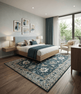 Dark Teal, Silver, Blue and Ivory Hand Knotted Traditional Oushak Multi Size Area Rug