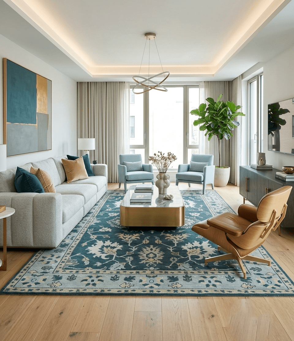 Dark Teal, Silver, Blue and Ivory Hand Knotted Traditional Oushak Multi Size Area Rug