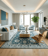 Dark Teal, Silver, Blue and Ivory Hand Knotted Traditional Oushak Multi Size Area Rug