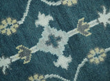 Dark Teal, Silver, Blue and Ivory Hand Knotted Traditional Oushak Multi Size Area Rug