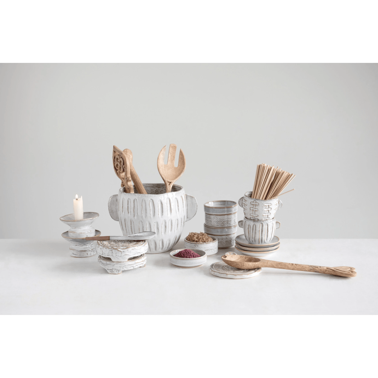 Debossed Glazed Stoneware Planter-Planters-Parc Decor